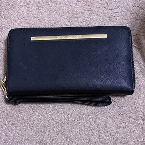 Steve Madden Black Wristlet with Gold Bar Detail